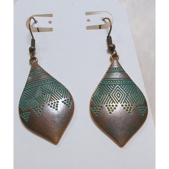 NEW - Lot of 3 Turquoise & Copper Color Metal Earrings boho dangle - Picture 5 of 8
